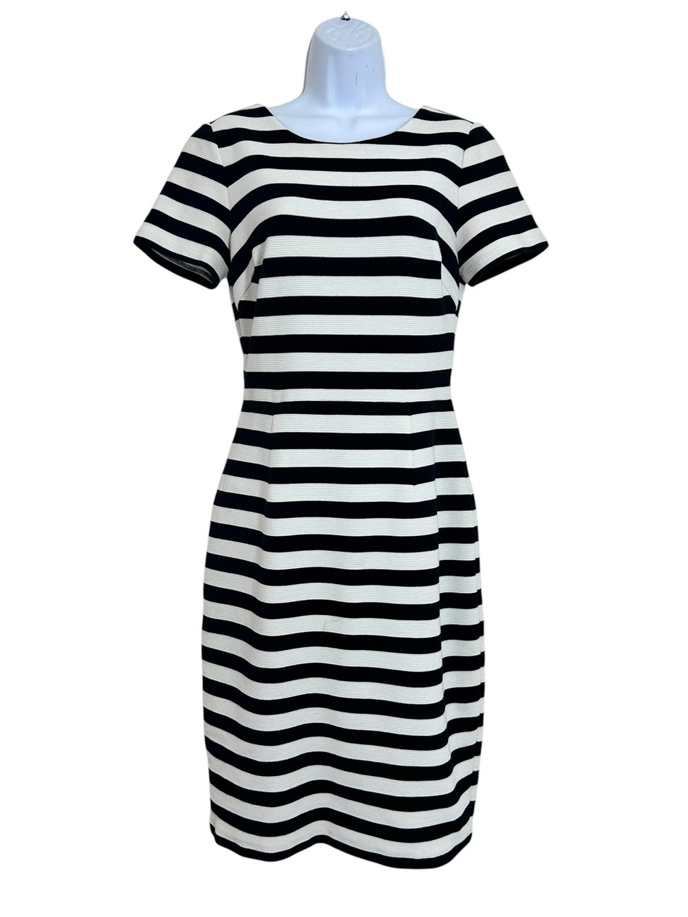 BODEN Elsa Ottoman Black White Striped Sheath Midi Dress Size 10 Preppy Classic